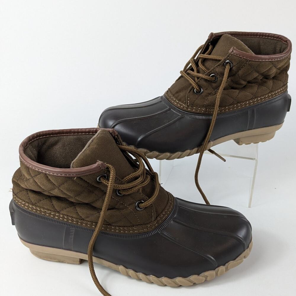 St Johns Bay Womens Size 6M Rain Boot Duck Denton Lace Up Ankle Brown Outdoors